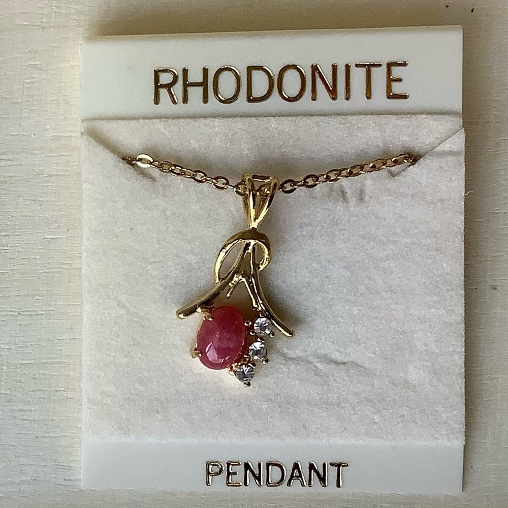 New vintage pink Rhodonite pendant necklace